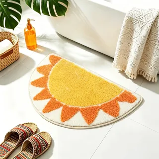 Alutaba Badezimmerteppich Halbkreis 50x80cm Boho Sonne Mikrofaser Badematte | Ultraweich, saugfähig, rutschfest mit TPR-Rückseite, maschinenwaschbar, ideal für Bad, Dusche, WC und Waschbecken