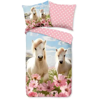 Good Morning Kinderbettwäsche »Philou« 2 Stk., tlg. 100% Baumwolle, 135x200, Wendeoptik, Mädchen, Pferd, Pferde, Blumen