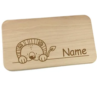 Personalisiertes Frühstücksbrettchen aus Holz mit Motiv und Name graviert Motiv Löwe
