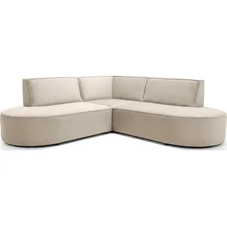 WFL Group Ecksofa Nora L-Form 3-Sitzer Universell, Samt, Beige 223/73/223 cm , Ecru , Textil , einzeln stellbar,L-Form , 223x223 cm , Wohnzimmer, Sofas & Couches, Wohnlandschaften, Ecksofas