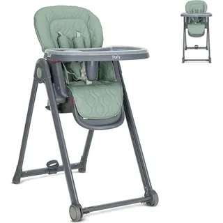 Lorelli Kinderhochstuhl PARTY Rollen Höhe Lehne Fußstütze Tisch sind einstellbar grün grau - Grün