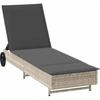 SYFAXTM Sonnenliege mit Rollen und Auflage Hellgrau Poly Rattan - Grau, Hellgrau