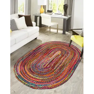 Aizza Trends Indischer handgefertigter rechteckiger Teppich aus mehrfarbiger Baumwolle, mehrfarbig, Schlafzimmergröße, 69 cm x 120 cm