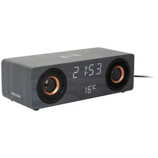 Karlsson Wecker , Schwarz , Holzwerkstoff , 10x8x25 cm , Weckfunktion, 3D-Zahlen, Timerfunktion, umstellbar von °C in °F, Hintergrundbeleuchtung, Funkuhr , Dekoration, Uhren, Wecker