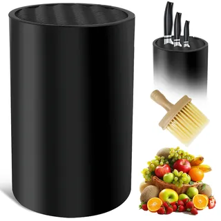 Messerblock ohne Messer - Moderner schwarzer Messerhalter mit Wellendesign, 20 Schlitze, abnehmbar für einfache Reinigung, inklusive Holzbürste und Aufbewahrungsbox