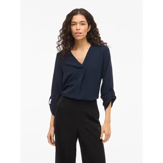 Blusenshirt VILA "VIJOSA 3/4 V-NECK TOP - NOOS", Damen, Gr. 36, blau (navy blazer), Jersey, Obermaterial: 100% Polyester, unifarben, regular fit normal, V-Ausschnitt, Shirts Blusenshirt
