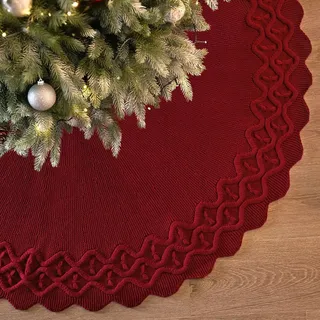 Weldomcor 122cm Weihnachtsbaum Decke, 3D Gestrickter Rot Weihnachtsbaum Rock Teppich Rustikaler Groß Weihnachtsteppich Christbaumdecke Rund für Zuhause Weihnachtsfeier Weihnachtsbaumschmuck