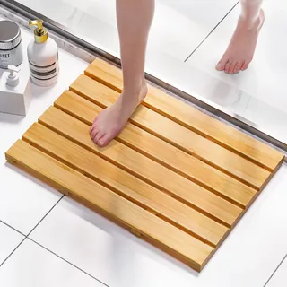 Domx Bambus-Badematte für Badezimmer – Bambus-Duschmatte, rutschfest, wasserdicht, Holz-Badematten, Holz-Duschbodenmatte für Tür, Sauna, Spa, Hof, Terrasse, Pool, Außenbereich (natürlich, 54 x 36 x 3