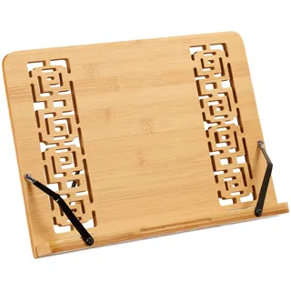 Relaxdays Buchständer, Verstellbarer Kochbuchhalter aus Bambus, 5 Stufen, klappbar, für Tisch, HBT 24 x 34 x 21cm, Natur