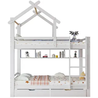 Okwish Etagenbett Okwish 90 x 200 cm Kiefer massiv weiß