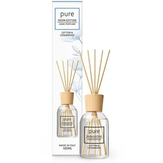 PURE ROOM EDITION 100ml Baumwolle & Zedernholz Raumduft | natürliche Inhaltsstoffe, vegan & tierversuchsfrei, Bio-Alkohol, Diffuser mit Stäbchen hergestellt in Italien