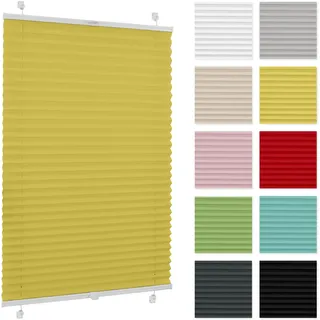 Plissee ohne Bohren 55 cm x 80 cm - Gelb - Plissee Klemmfix, Rollos für Fenster ohne Bohren, Jalousien Fenster für innen, Raffrollo, Fensterplissee