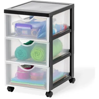 Iris Ohyama Kunststoff-Schubladenbox mit Rollen, 3 flachen Schubladen, Mattweiß, Griffe zum Ziehen, Für Schlafzimmer, Schule & Büro, BPA-frei, Schubladenschrank, Rollcontainer, A4 Drawer, DDDC-003