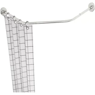 Eck-Duschvorhangstange - Duschstange - Wandmontage - Verstellbar 45–75 cm - Metall - Gebogene Form - Silber - Silber