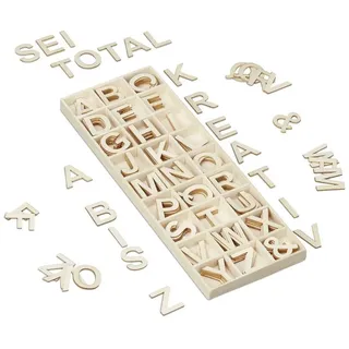 Relaxdays Holzbuchstaben Set, 162 TLG, Großbuchstaben A-Z, &-Zeichen, 3 cm, kleine Buchstaben zum Basteln, Deko, Natur