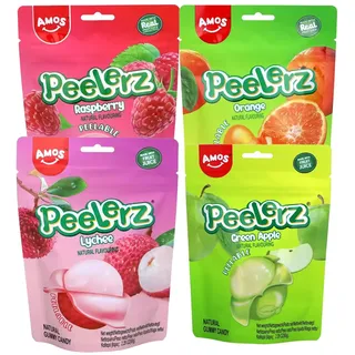 Amos Fruchtgummi Mix Rasperry green Apple Lychee Orange 65g 4er Pack