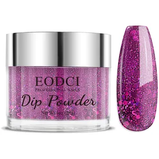 EODCI Dipping Powder 28g, Lila Glitzer, Acryl Dip Pulver für Langanhaltende Nailart, Starke Dip Nägel, Nagelpulver für Nagel Anfänger und den Professionellen Einsatz