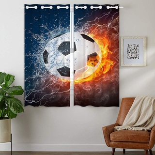 YISUMEI - Vorhang Blcikdicht - Fußball Flammenfeuer - 160 x 110 cm 2er Set Gardinen mit Ösen für Schlafzimmer Wohnzimmer