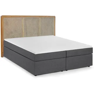 Livetastic Boxspringbett , Naturfarben, Dunkelgrau , Textil , Rattan , H3 , Höhe ca. 17 cm , 180x200 cm , Matratze geteilt , Holzmöbel, Holzbetten, Boxspringbetten Holz