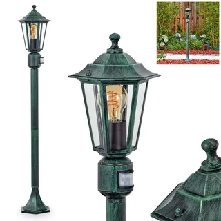 HOFSTEIN Außenstehleuchte Loria mit Bewegungsmelder, Außenwegeleuchte aus Metall/Glas in Schwarz/Grün/Klar, Wegeleuchte im Antik/Landhaus/Vintage-Design für Garten, Außenbereich, Hof, 107cm, E27, IP44