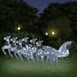 The Living Store Rentier mit Schlitten Weihnachtsdekoration 140LEDs Outdoor Weiß - Weiß