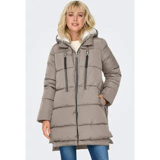Steppmantel ONLY "ONLNEWNORA LONG PUFFER COAT LIFE CC OTW", Damen, Gr. XL, string, Steppware, Obermaterial: 100% Polyester, unifarben, regular fit taillenbedeckt, Mäntel Steppmantel