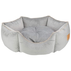 MOOI Crown Hundebett aus kuscheligem Velvetstoff, Füllung aus hautsympathischen 100% Polyester-Watte und Kügelchen, waschmaschinengeeignet bei 30 Degree C, in 3 Größen verfügbar Grau 65 x 78 x 25 cm