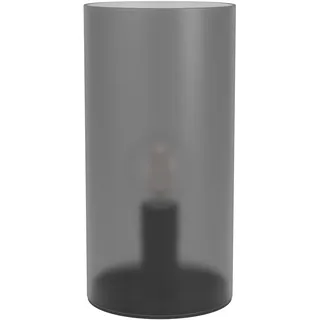 EGLO Nachttischlampe Geo, elegante Glas Tischlampe, Zimmer Deko Schlafzimmer, zylinderförmige Wohnzimmerlampe, Metall aus Glas und Kunststoff in Grau, E14 Fassung, Ø 10 cm