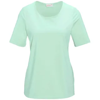 Langarm-Poloshirt GOLDNER "Kurzgröße Gepflegtes Shirt in formstabiler Ware", Damen, Gr. 26, grün (mintgrün), Obermaterial: 82% Polyester PES. 18% Elasthan EL., normal, Rundhals, Sonstiges, Shirts Langarm-Poloshirt, Ohne
