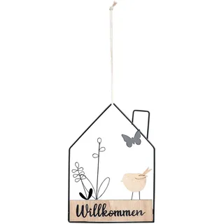 Willkommensschild Hausform Metall Türschild Willkommen Schwarz Natur Haus Türkranz Ostern Deko Anhänger Frühling