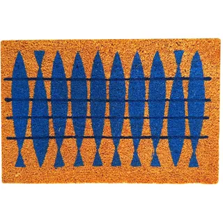 Relaxdays Fußmatte Kokos 60x40, Türvorleger Fische, rutschfest, Mehrfarbig | wetterfest, Fußabstreifer innen & außen
