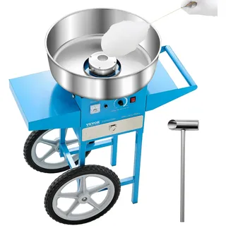 Vevor elektrische Zuckerwattemaschine kommerzielle Zuckerwattegeräte mit Wagen (1000 W) mit 52 cm Edelstahlschüssel & Zuckerschaufel & Schublade, perfekt für Kindergeburtstage Familienfeiern Blau