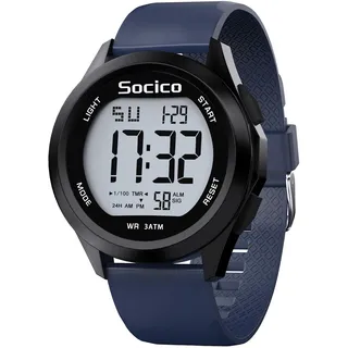 SOCICO Herren Digitaluhr Sport Militär Uhren wasserdichte Outdoor-Chronographen-Armbanduhren für Männer mit LED Beleuchtung Alarm Datum (Blau)
