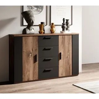 Kommode Sideboard Sigma 132cm Flagstaf Eiche dunkel - kupferrote App. / schwarz - Braun, Schwarz, Kupfer