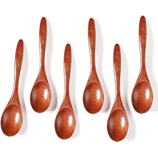 Kucensi Holzlöffel Honig, 6 Stück 14.5cm Natürlicher Holzlöffel Klein Suppe Löffel hölzernes Geschirr Kaffee Löffel hölzernes Küchenzubehör