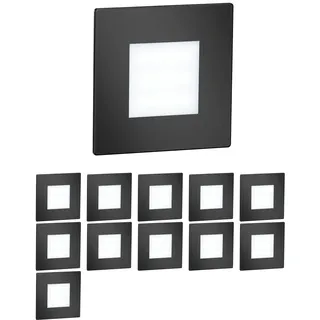 ledscom.de 12 Stück LED Treppenlicht/Wandeinbauleuchte FEX für innen und außen, eckig, schwarz, 85 x 85mm, kaltweiß