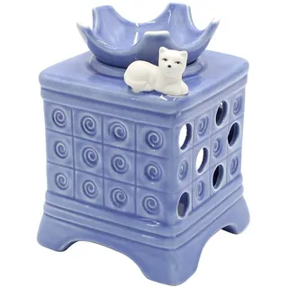 Dekohelden24 Duftlampe als Kachelofen in blau mit Katze/Aromalampe/Duftlicht/Duft-Lampe, L/B/H: ca. 10 x 10 x 15 cm