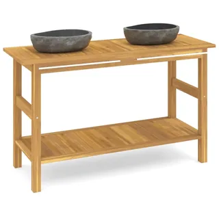 Waschtisch mit Flussstein-Waschbecken Massivholz Teak - Schwarz
