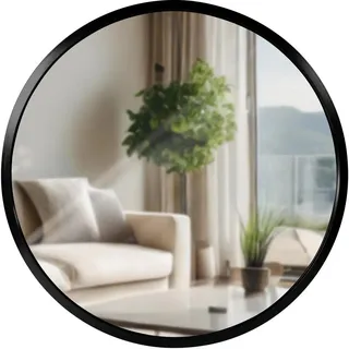 CLP Wandspiegel rund 30 cm Metall schwarz , Schwarz , 30x30x3 cm , Spiegel, Wandspiegel