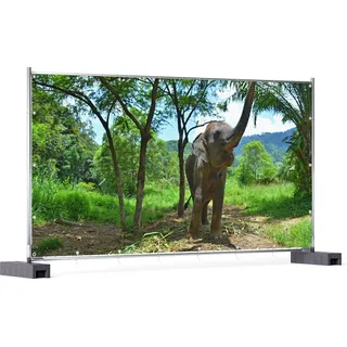 Wallario XXL Outdoor-Poster für Garten oder Balkon, Motiv Junger Elefant im Dschungel, in ca. 340 x 173 cm - Schwarz