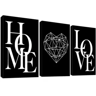 3 Pcs Mit Rahmen Schwarz Weiß Leinwand Bilder HOME LOVE Motivierende Zitate Bild auf Leinwand Malerei Poster Leinwandbild Wandbilder Wohnzimmer Schlafzimmer Wanddekoration 90x40cm (12"x16"x3pcs)