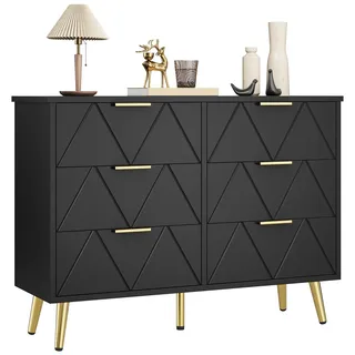 YITAHOME Sideboard 6 Schubladen Schwarz