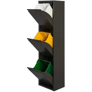 Wellhome Metallischer 3-kammer-mülleimer Und Recyclingbehälter 51l - Matt Black - One Size