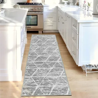 Tinyboy-hbq Teppich läufer für Flure rutschfest,Waschbar Läufer Flur Lange Weiche Kücheläufer für Schlafzimmer Flure Wohnzimmer Küche,Elfenbein Grau,80 x 250 cm