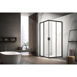 WELLTIME New Summer Eckdusche mit Schiebetür 100 x 190 cm schwarz Milchglas
