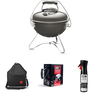 Weber Smokey Joe Premium Holzkohlegrill, Ø 37cm Grillfläche, portabeler BBQ Grill mit praktischem Tragebügel, porzellanemaillierten Deckel & Kessel - Smoke Gray (1126704)