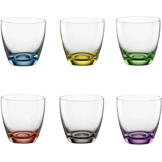 Bohemia Cristal 093 006 165 6er-Set Becher "Viva Colori" ca. 300 ml aus Kristallglas mit farbig dekorieren Boden in blau, gelb, grün, rot, rauchgrau, violett