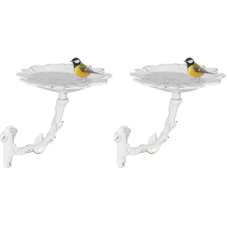 Relaxdays Vogeltränke aus Gusseisen, Blüte, Gartendeko, Wandmontage, Vogelfutterstelle, Wildvögel Wasserschale, weiß (Packung mit 2)