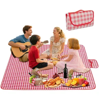 Fosoloni Picknickdecke Wasserdicht 200x200cm,Tragbare Faltbar Stranddecke mit wasserdichter wärmeisoliert Unterseite,mit Griff, 4–6 Personen Strandmatte für Park,Garten,Strand,Wandern(XXL)