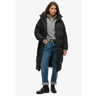 Superdry für Damen. W5011801A Langer Steppmantel mit Kapuze schwarz (L), Lässig, Polyester, Nachhaltig